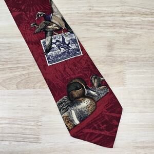 Environmental Accessory Exchange Neck Ties Silk Red Federal Duck Stamp USA